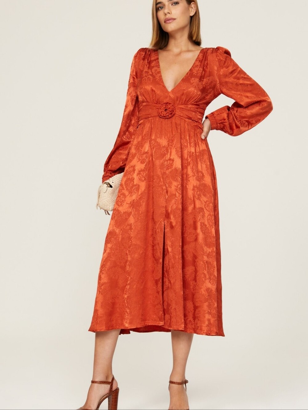 Love, Whit By Whitney Port Orange Jacquard Midi Dress